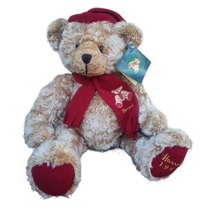1999 Harrods Christmas Bear with Original Tags Teddy Bear Santa Hat